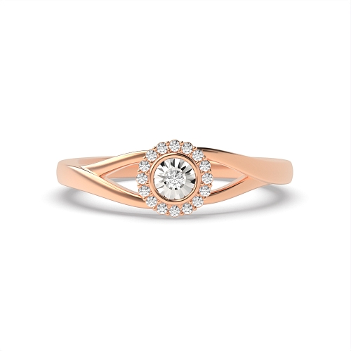 Bezel Setting Round Rose Gold Illusion split shoulder Engagement Rings