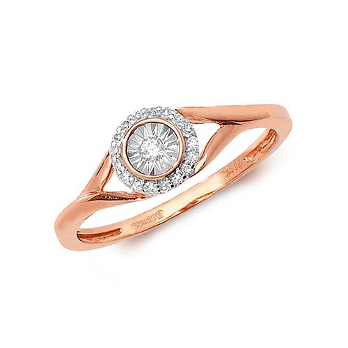 4 Prong Round Rose Gold split shoulder Illusion Set Engagement Rings