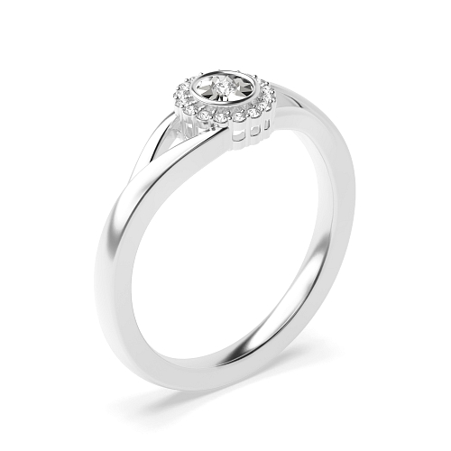 Bezel Setting Round Illusion split shoulder Engagement Rings