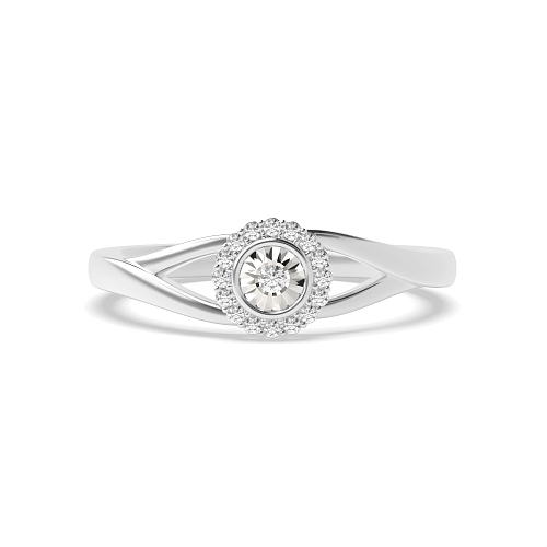Bezel Setting Round Illusion split shoulder Engagement Rings