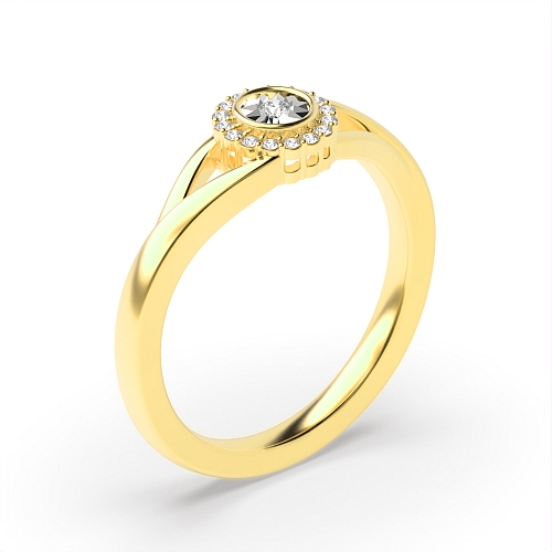 Bezel Setting Round Yellow Gold Illusion split shoulder Engagement Rings