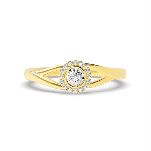 Bezel Setting Round Yellow Gold Illusion split shoulder Engagement Rings