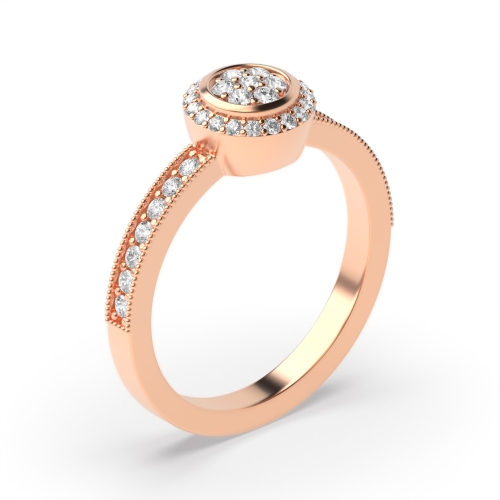 4 Prong Round Rose Gold Milligrain halo cluster Engagement Rings
