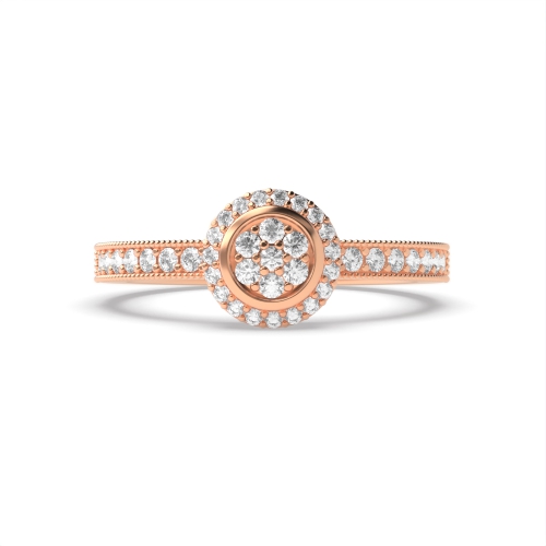 4 Prong Round Rose Gold Milligrain halo cluster Engagement Rings