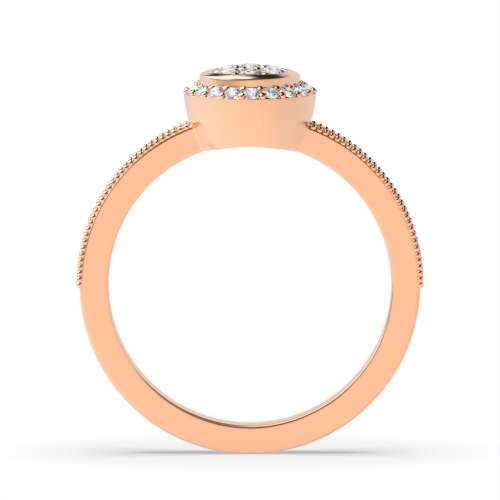 4 Prong Round Rose Gold Milligrain halo cluster Engagement Rings