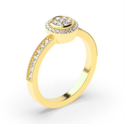 4 Prong Round Yellow Gold Cluster Diamond Ring