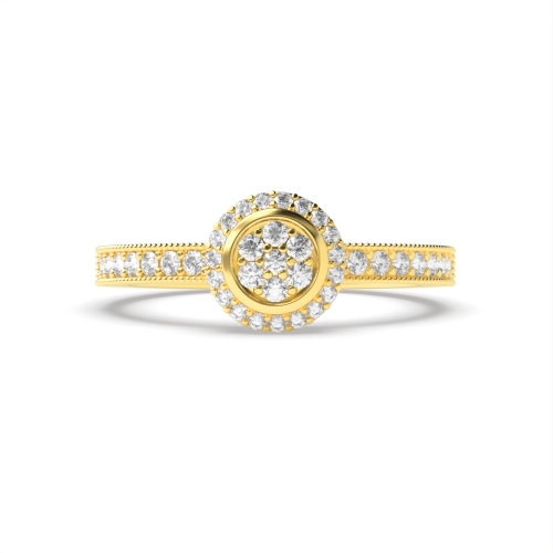 4 Prong Round Yellow Gold Cluster Diamond Ring