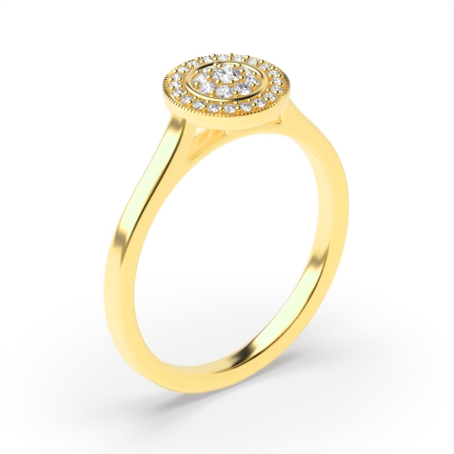 4 Prong Round Yellow Gold Cluster Diamond Ring