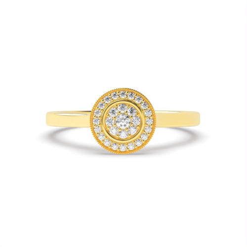 4 Prong Round Yellow Gold Cluster Diamond Ring