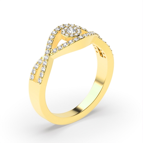 4 Prong Round Yellow Gold shoulder cluster Twisted Engagement Rings