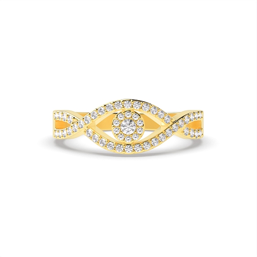 4 Prong Round Yellow Gold shoulder cluster Twisted Engagement Rings