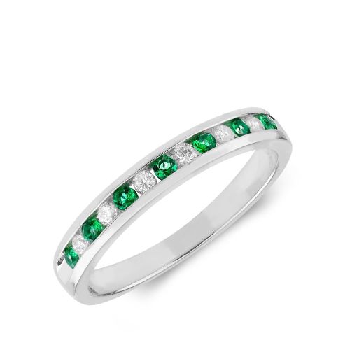 2.0mm Channel Set Half Eternity Diamond and emerald ring
