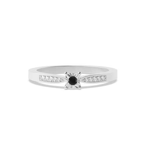 4 Prong Round Square shaped illusion set Black Diamond Engagement Rings