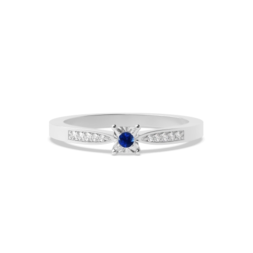 4 Prong Round Square shaped illusion set Blue Sapphire Engagement Rings