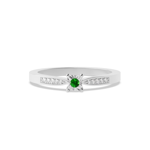 4 Prong Round Square shaped illusion set Emerald Engagement Rings