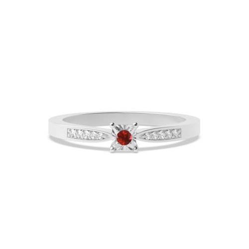 4 Prong Round Garnet Side Stone Diamond Ring