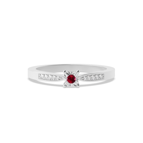 4 Prong Round Square shaped illusion set Ruby Engagement Rings