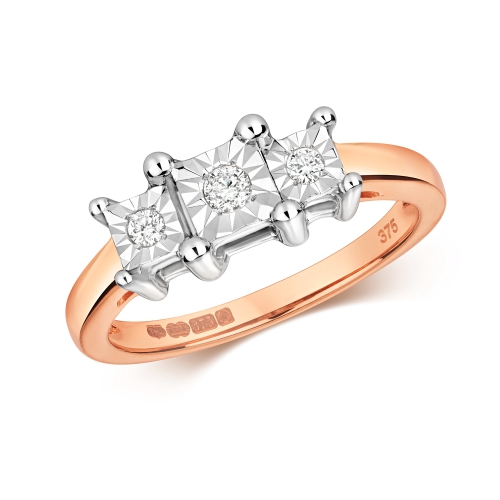 4 Prong Round Rose Gold Square illusion Illusion Set Engagement Rings