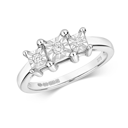 4 Prong Round Silver Square illusion Illusion Set Engagement Rings