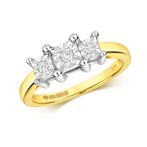 4 Prong Round Yellow Gold Square illusion Illusion Set Engagement Rings