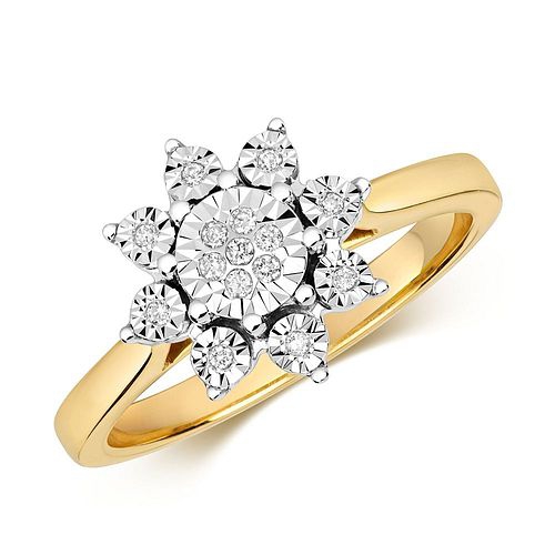 4 Prong Round Yellow Gold Big flower illusion cluster Illusion Set Engagement Rings
