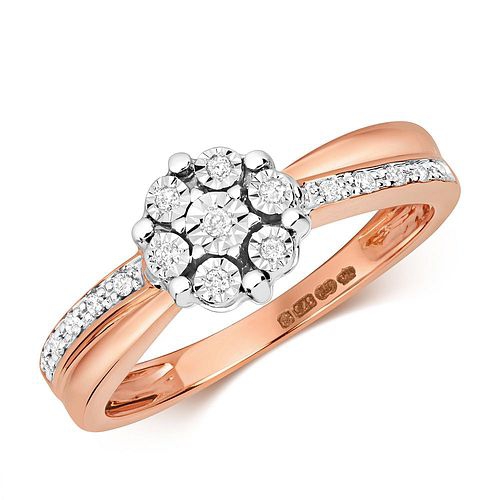 4 Prong Round Rose Gold Split shoulder flower illusion Illusion Set Engagement Rings