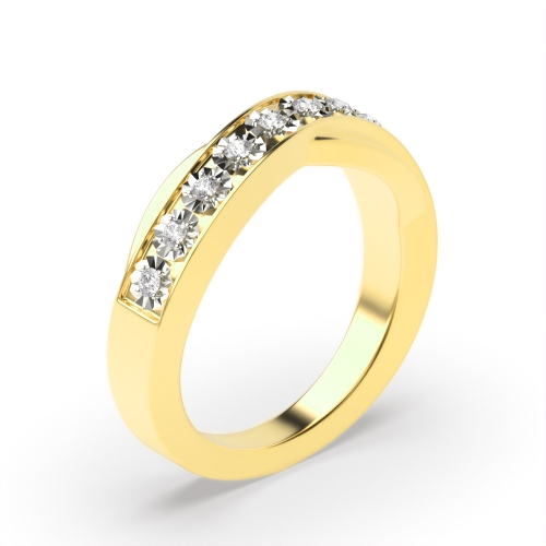 Channel Setting Round Yellow Gold Illusion set Eternity Diamond Rings
