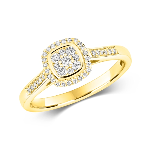 4 Prong Round Yellow Gold Classic cushion shaped halo Cluster Engagement Rings