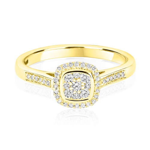 4 Prong Round Yellow Gold Classic cushion shaped halo Cluster Engagement Rings