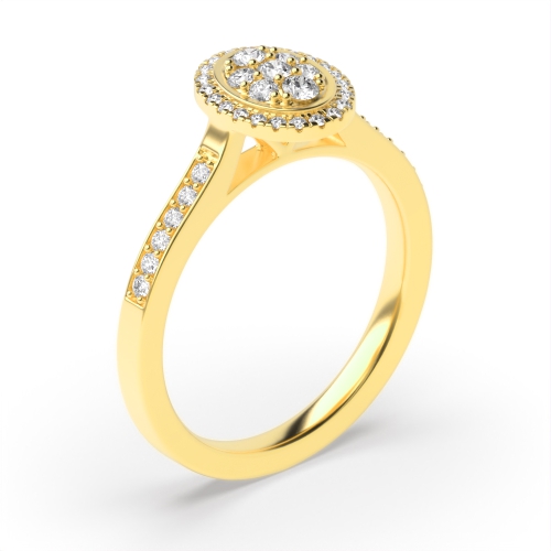 4 Prong Round Yellow Gold Oval shaped halo Cluster Engagement Rings
