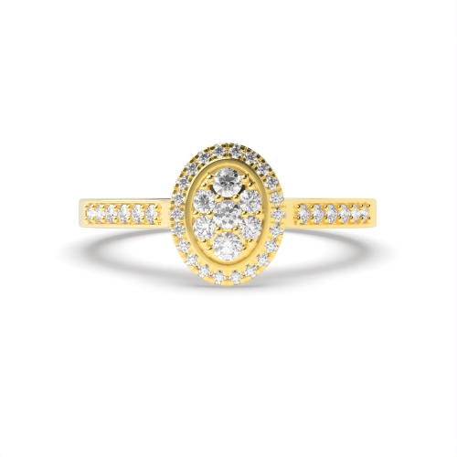 4 Prong Round Yellow Gold Oval shaped halo Cluster Engagement Rings