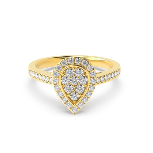 4 Prong Round Yellow Gold Cluster Diamond Ring