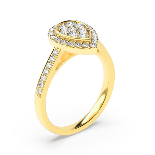 Pave Setting Round Yellow Gold Pear shaped halo Cluster Engagement Rings