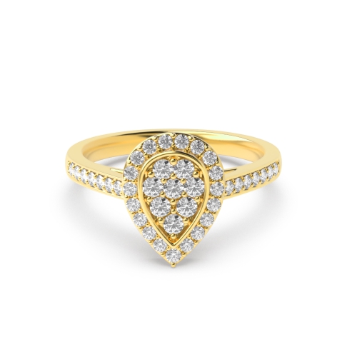 Pave Setting Round Yellow Gold Pear shaped halo Cluster Engagement Rings