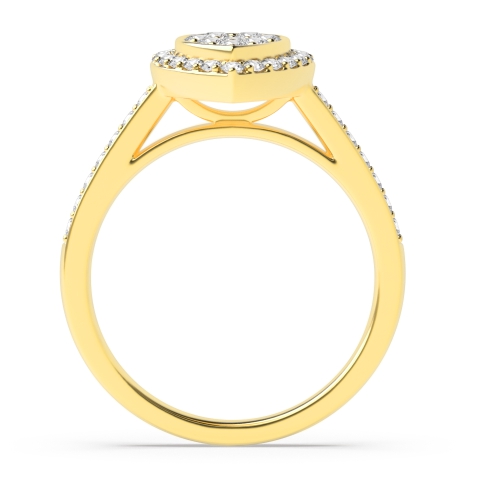 Pave Setting Round Yellow Gold Pear shaped halo Cluster Engagement Rings