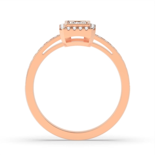 4 Prong Round Rose Gold Emerald shaped halo Engagement Rings