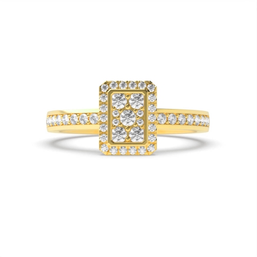 4 Prong Round Yellow Gold Cluster Diamond Ring