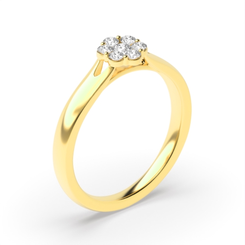 4 Prong Round Yellow Gold Cluster Diamond Ring