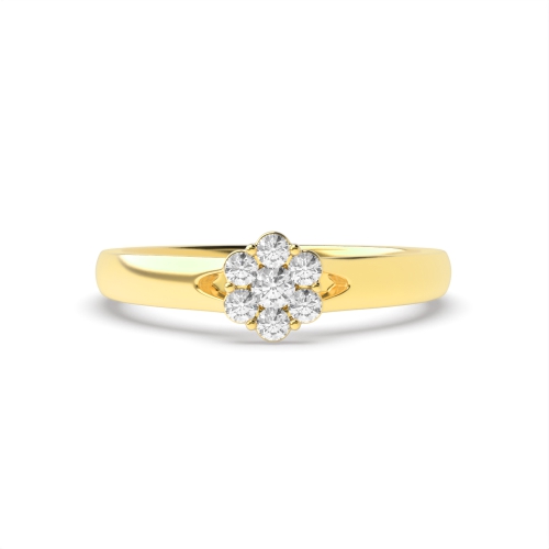 4 Prong Round Yellow Gold Cluster Diamond Ring