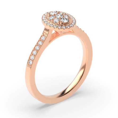 4 Prong Round Rose Gold Halo oval shaped Engagement Rings