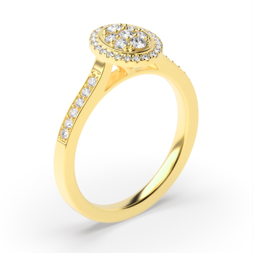 4 Prong Round Yellow Gold Cluster Diamond Ring