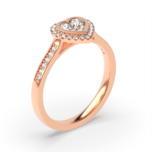 4 Prong Round Rose Gold Heart shaped halo Engagement Rings