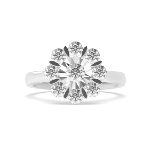 4 Prong Round Illusion Flower Lab Grown Cluster Diamond Ring