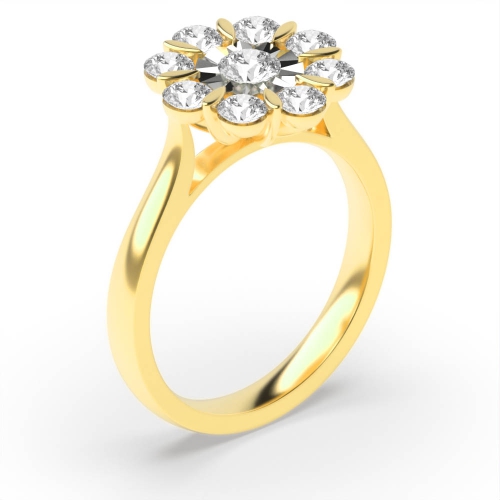 Illusion Set Flower Style Diamond Cluster Engagement Ring (7.0Mm)