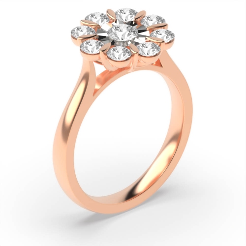 4 Prong Round Rose Gold flower Illusion Set Engagement Rings