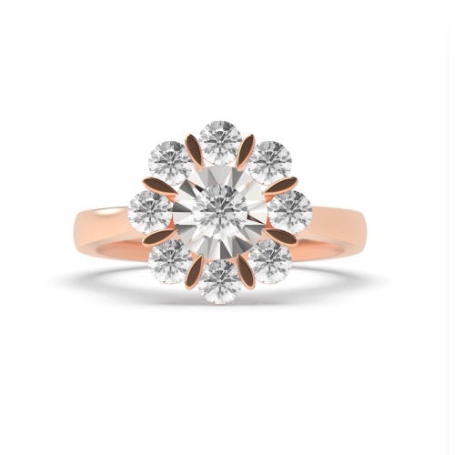 4 Prong Round Rose Gold flower Illusion Set Engagement Rings
