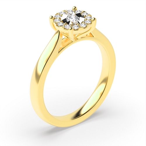 4 Prong Round Yellow Gold Midset halo illusion Cluster Engagement Rings