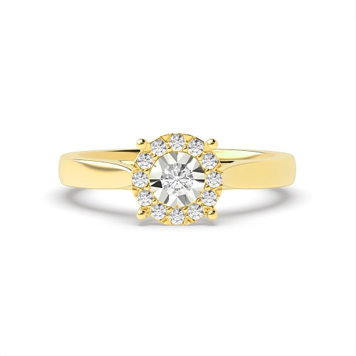 4 Prong Round Yellow Gold Midset halo illusion Cluster Engagement Rings