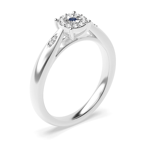 Round Illusion set side stone Blue Sapphire Engagement Rings
