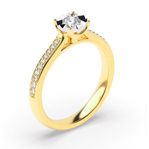 Round Yellow Gold Whisper Illusion Cluster Engagement Rings